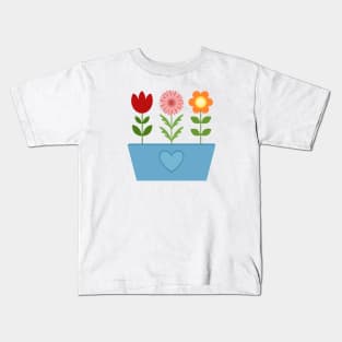 Scandinavian Style Flowers in a Blue Window Box Kids T-Shirt